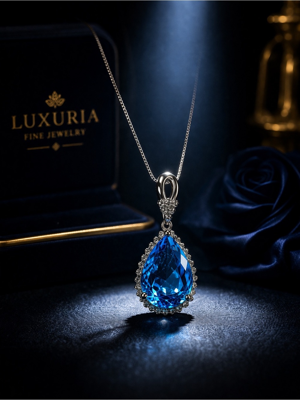12.947Blue topaz w/ 0.83 natural diamond Teardrop pendant in 10.4 grams